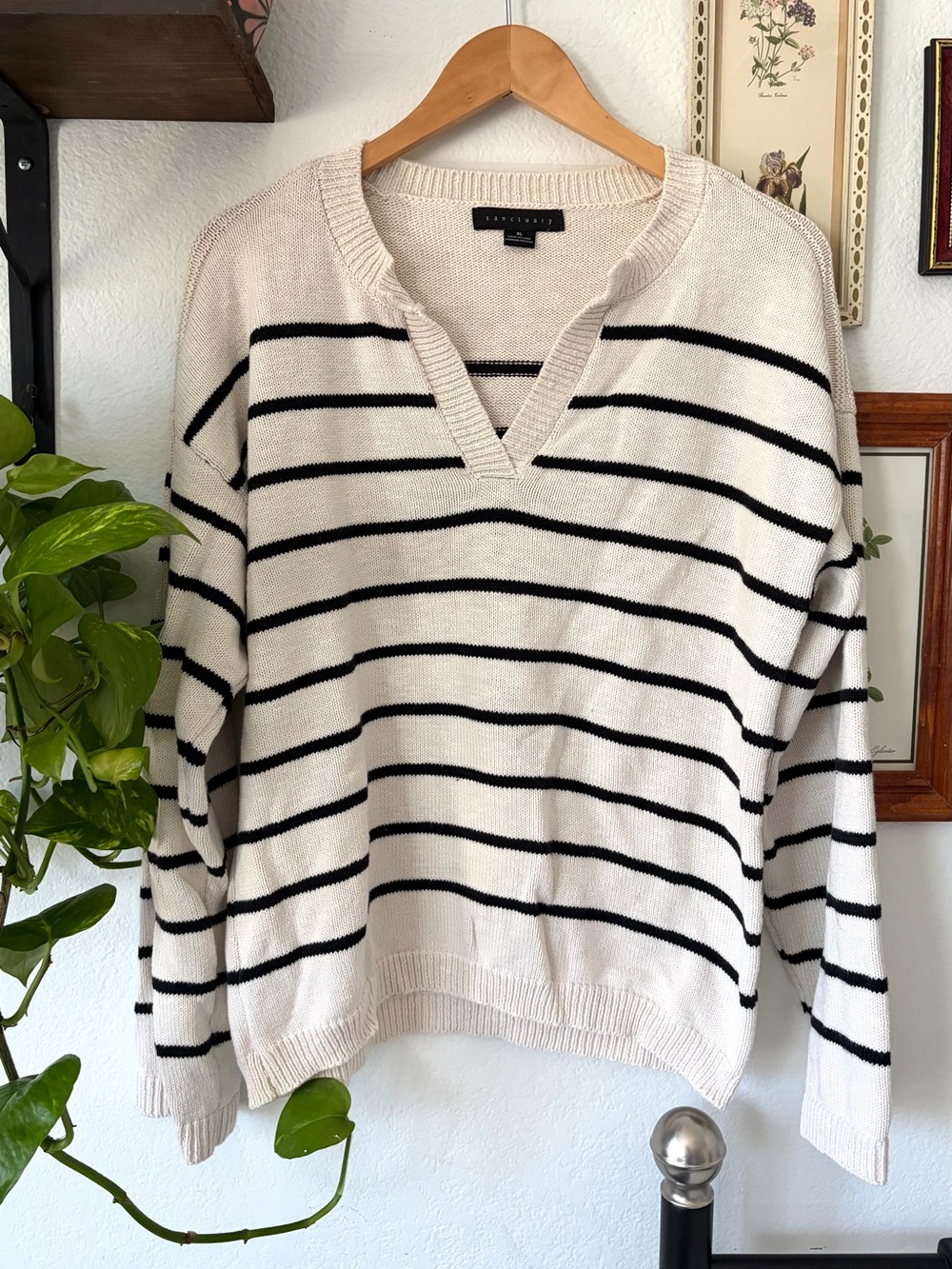 Coastal Oversized Sanctuary Chill Vibes Sweater Cream with Black Stripes - XL
